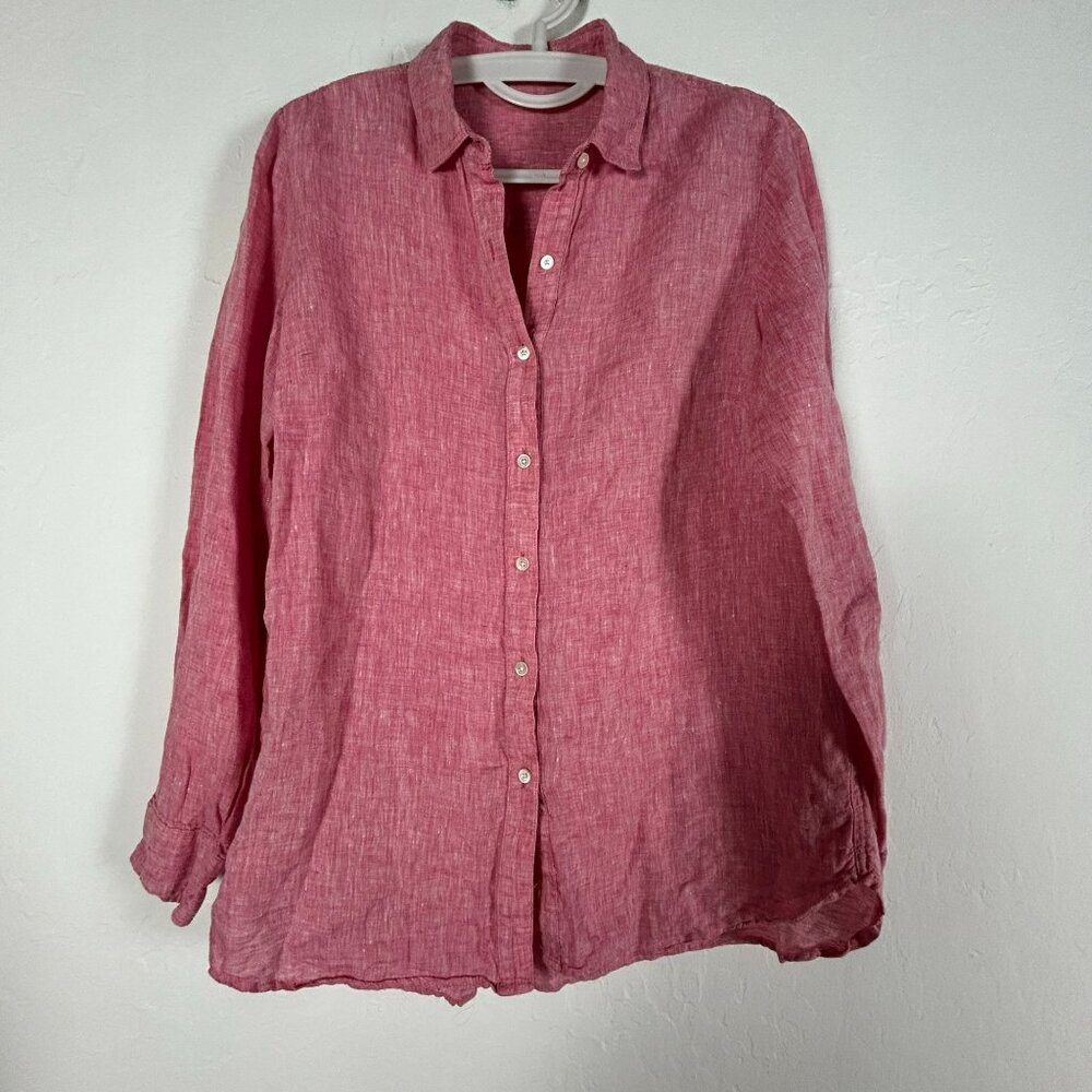J. McLaughlin Women's Collared Long Sleeve Linen Button Up Shirt Red Medium